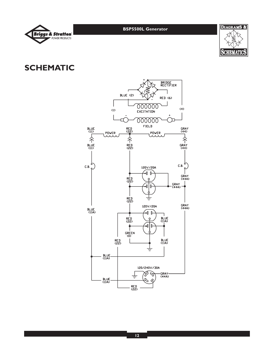Schematic | Briggs & Stratton AC GENERATOR bsp5500l User Manual | Page 12 / 40
