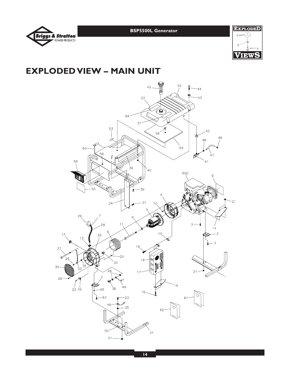 Exploded view – main unit | Briggs & Stratton AC GENERATOR bsp5500l User Manual | Page 14 / 40