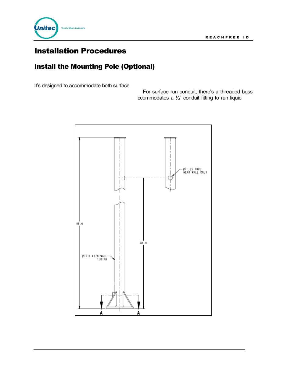 Installation procedures, Install the mounting pole (optional), Figure 1. rfid mounting post | Unitec ReachFree ID for C-Start User Manual | Page 6 / 22