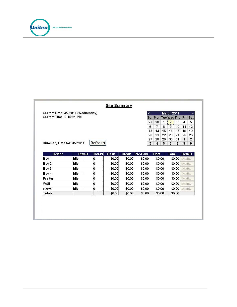 Figure 2. site summary screen | Unitec WashPay User Manual | Page 10 / 46