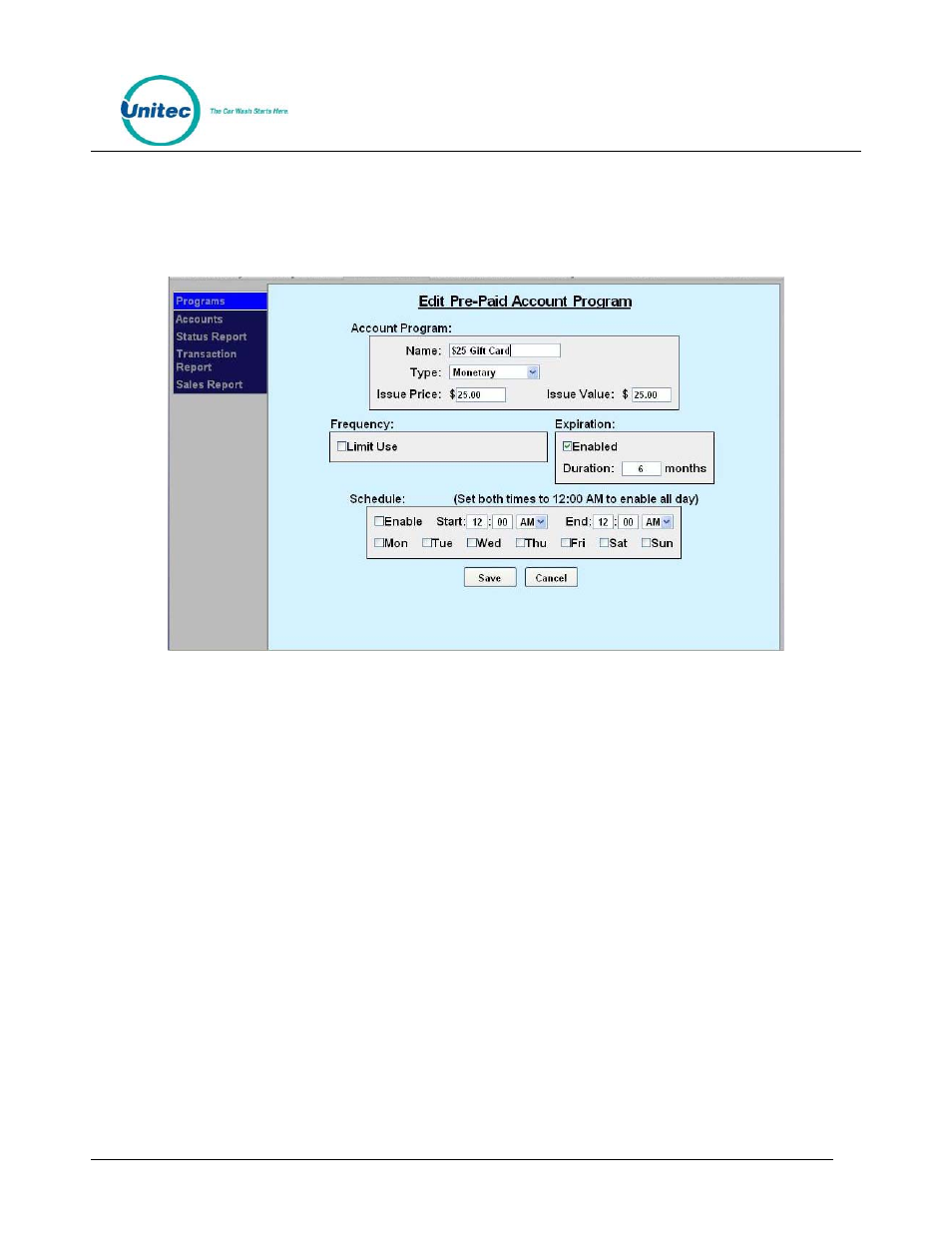 Pre-paid account program setup, Figure 79. pre-paid account program edit screen | Unitec WashPay User Manual | Page 15 / 46