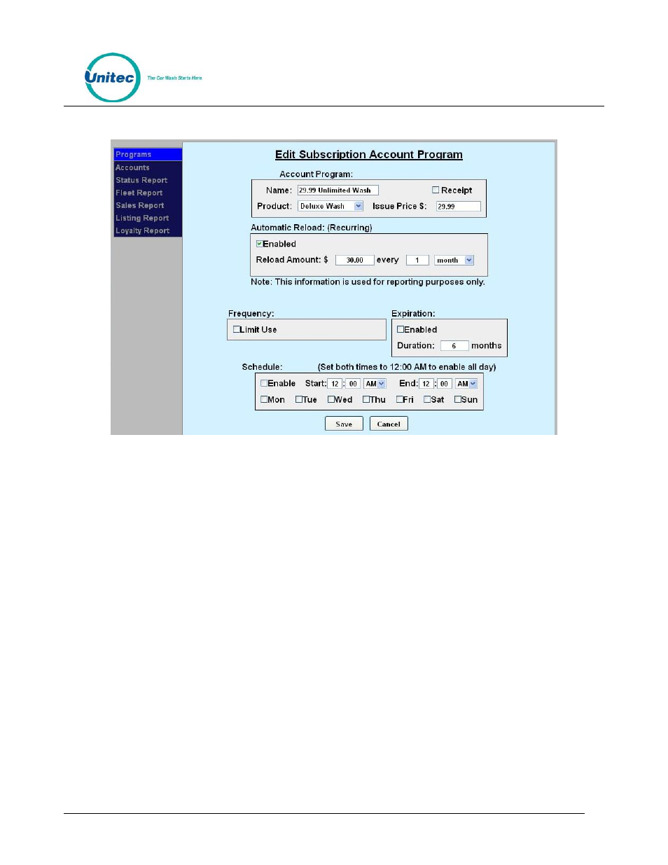 Subscription account program setup | Unitec WashPay User Manual | Page 16 / 46