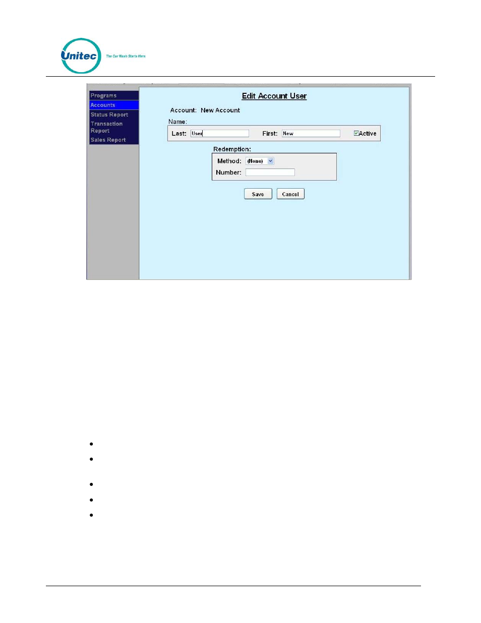 6 account reports, Account reports, Figure 7. edit account user | Unitec WashPay User Manual | Page 19 / 46