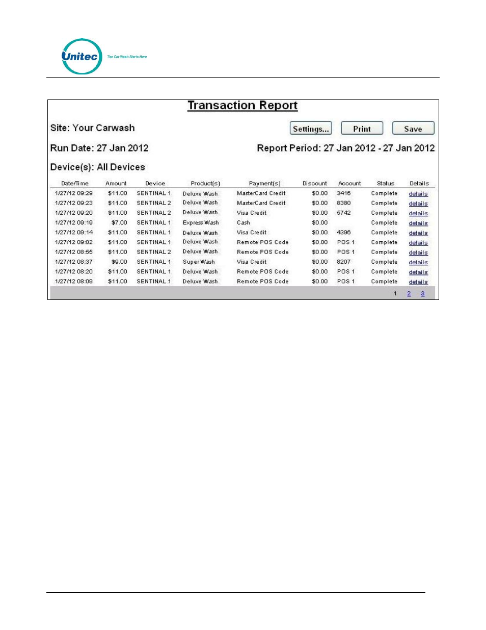 Figure 15. sample transaction report | Unitec WashPay User Manual | Page 31 / 46