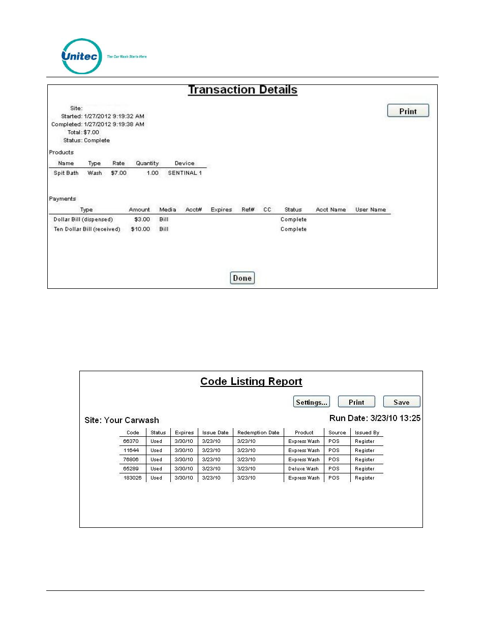 5 code listing report, Code listing report | Unitec WashPay User Manual | Page 32 / 46