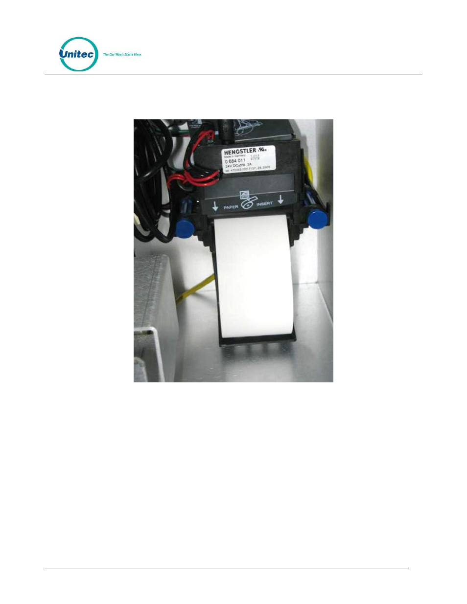 4 thermal printer, 1 replacing the printer paper, Thermal printer | Replacing the printer paper, Figure 27. thermal printer | Unitec WashPay User Manual | Page 43 / 46