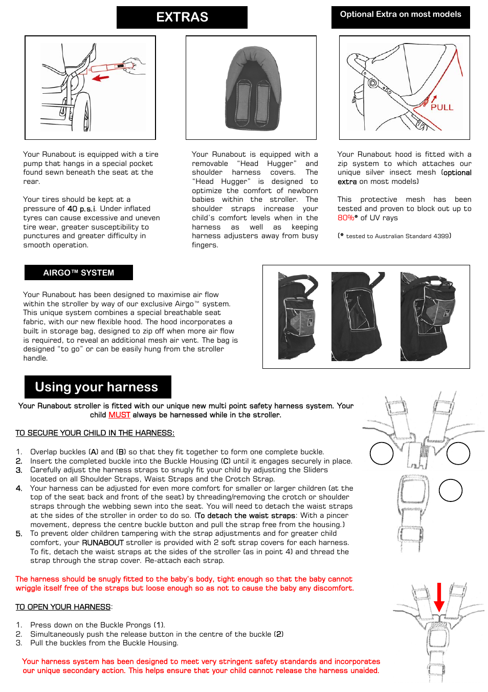 Extras, Using your harness, Cb a | Valco Baby Tri-mode EX User Manual | Page 5 / 8