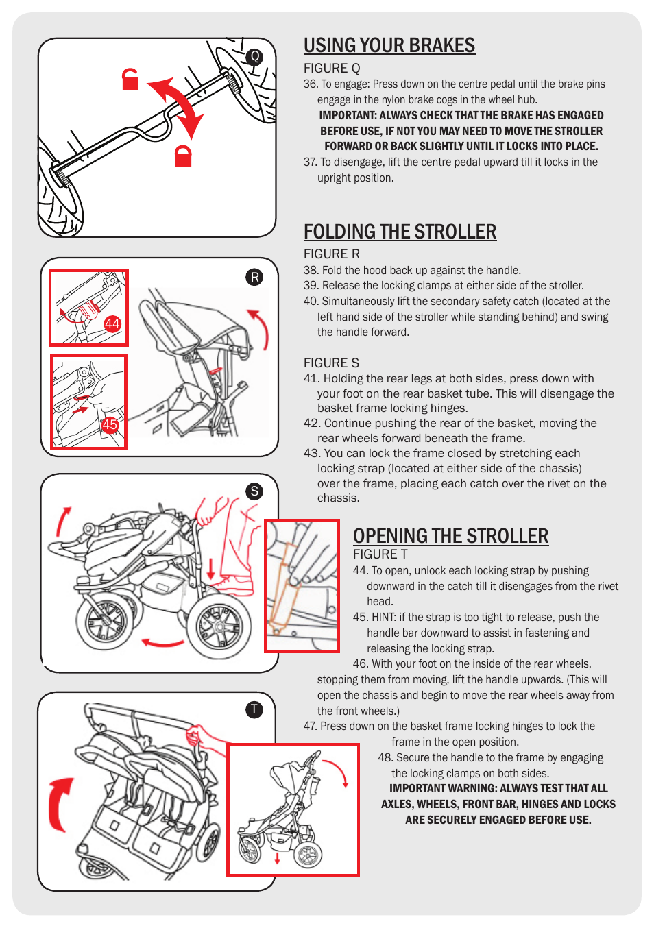 Using your brakes, Folding the stroller, Opening the stroller | Valco Baby Tri Mode Twin SE User Manual | Page 6 / 8