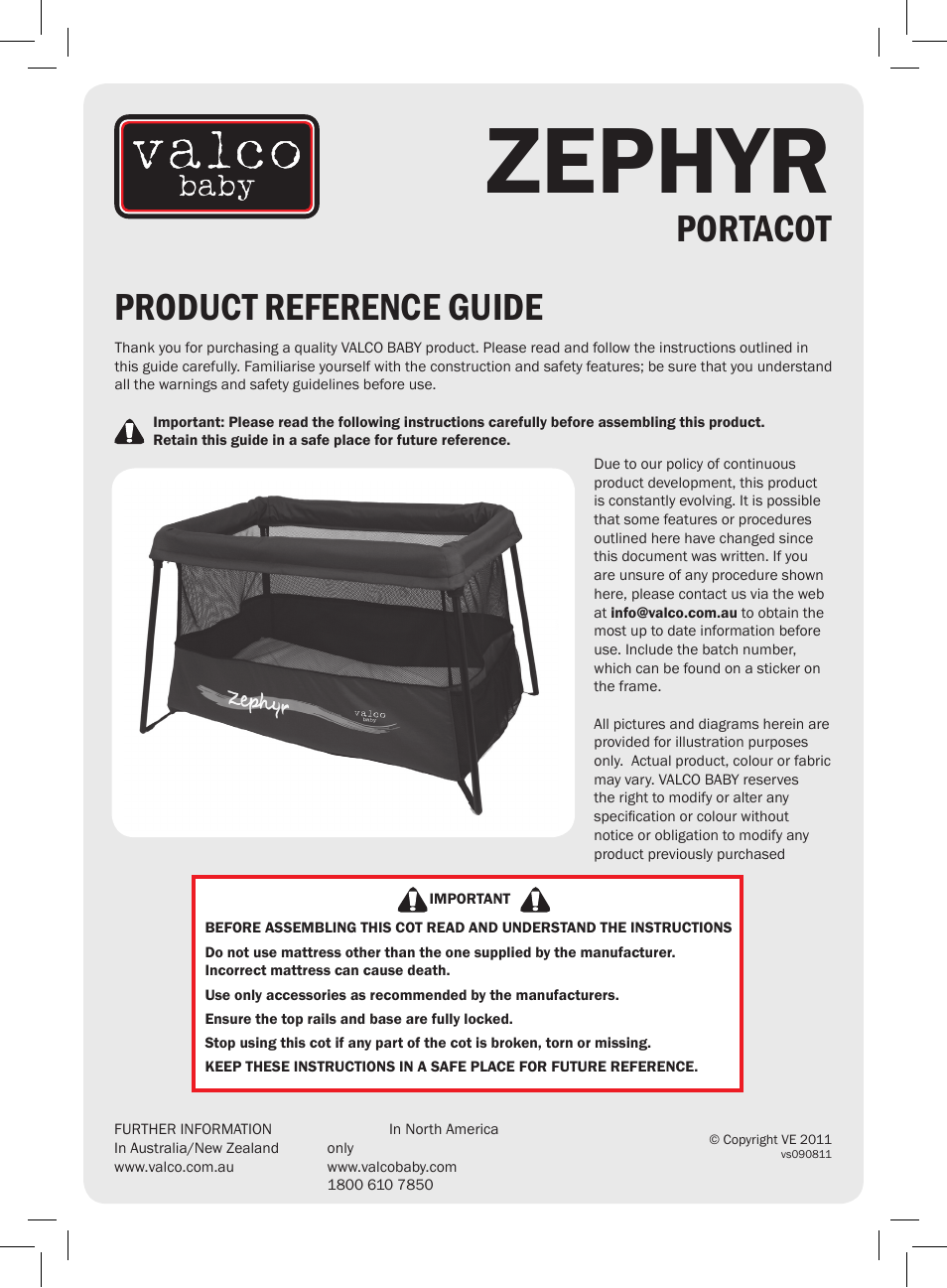 Valco Baby Zephyr User Manual | 4 pages