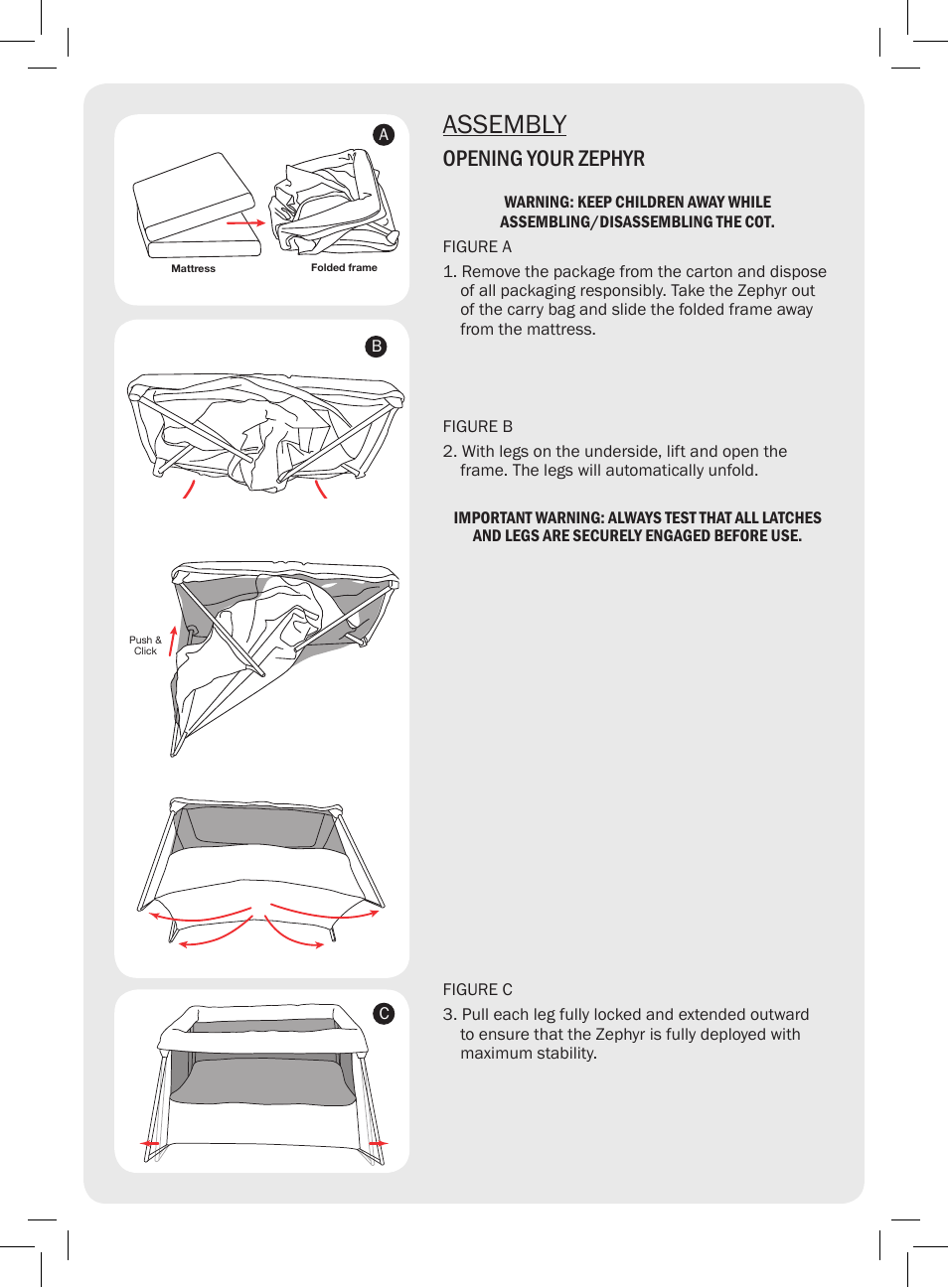 Assembly, Opening your zephyr | Valco Baby Zephyr User Manual | Page 2 / 4