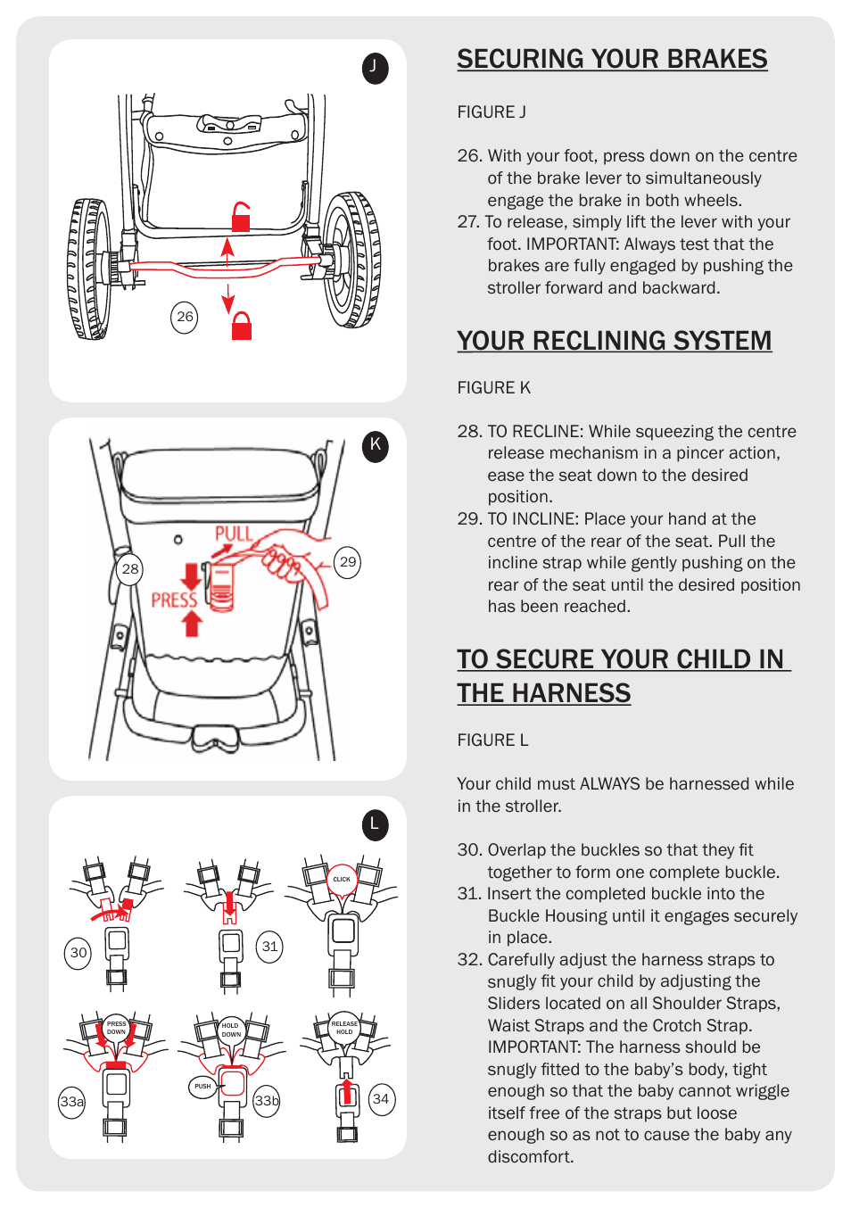 Securing your brakes, Your reclining system | Valco Baby Matrix User Manual | Page 5 / 7