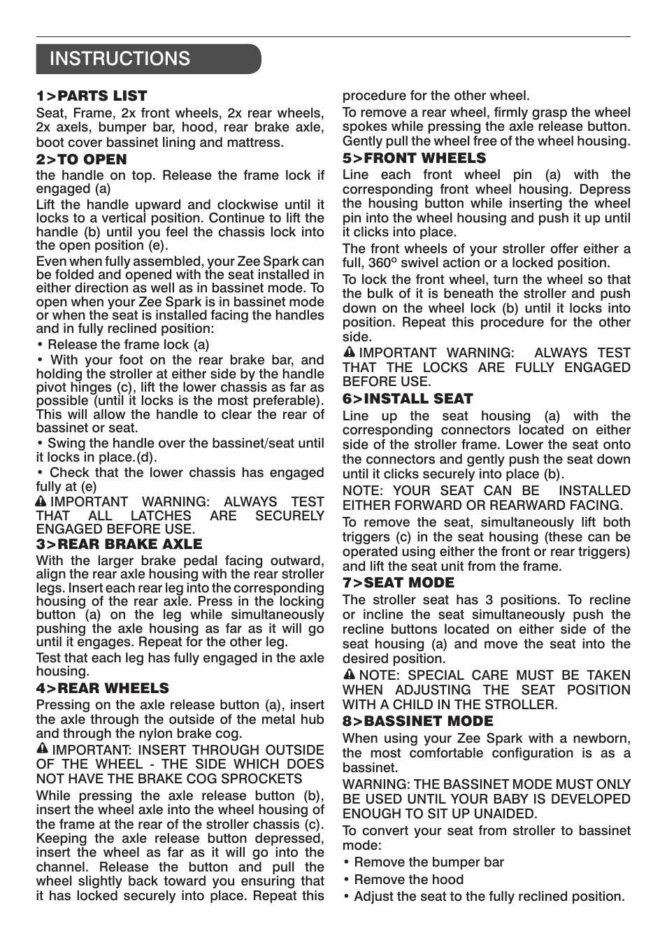 Instructions | Valco Baby Spark User Manual | Page 6 / 8