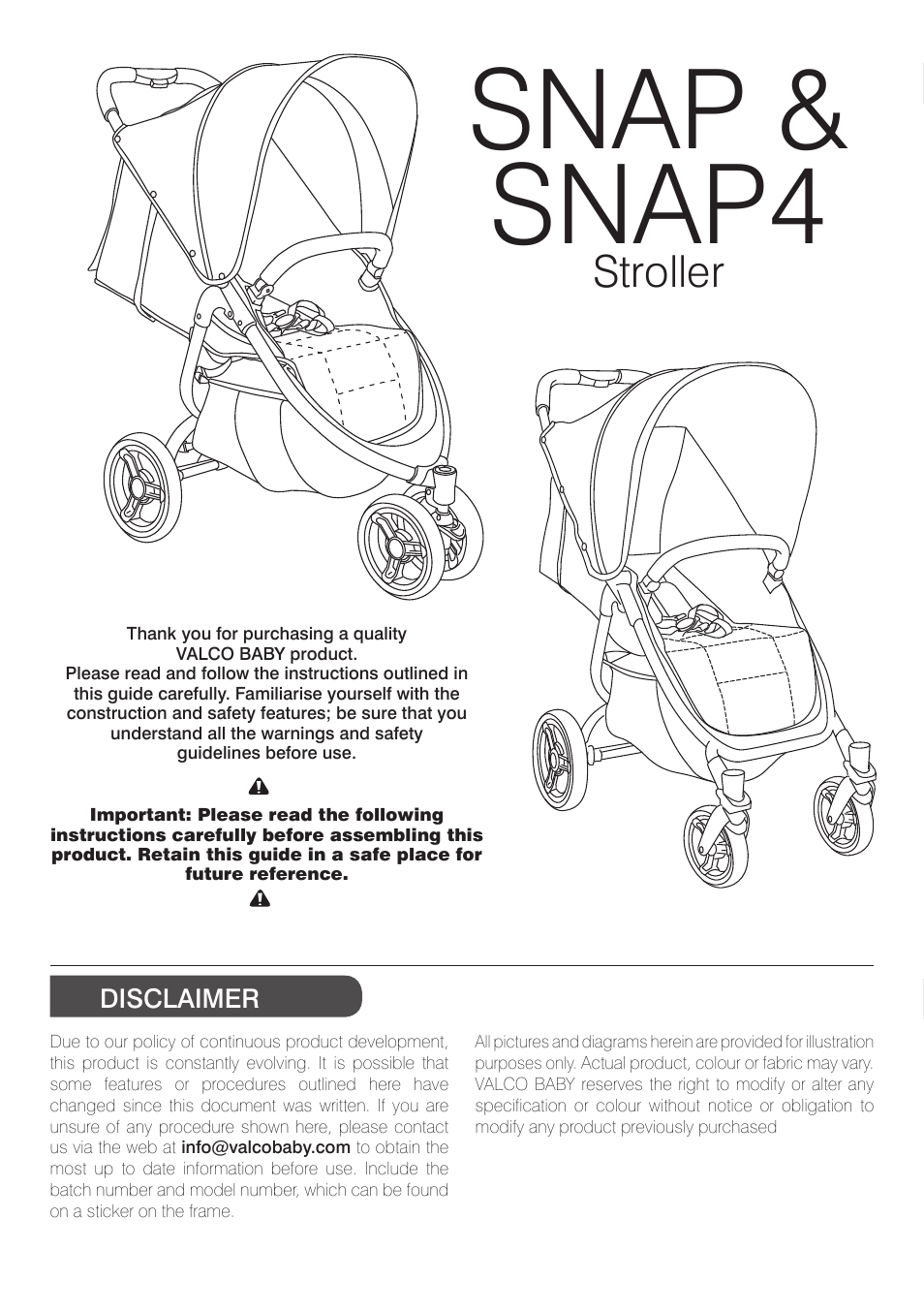 Snap & snap4, Stroller | Valco Baby Snap User Manual | Page 2 / 8