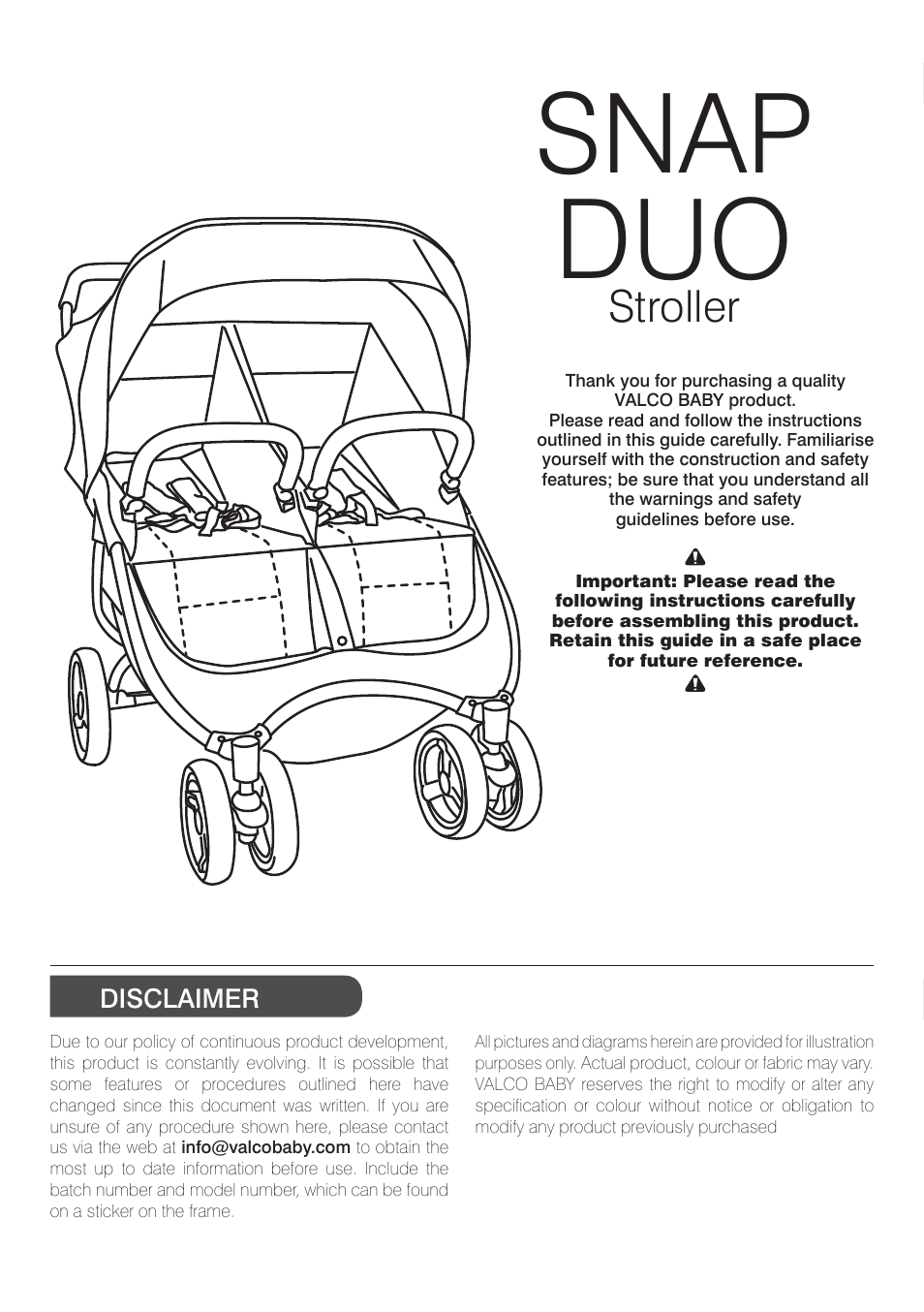 Snap duo, Stroller | Valco Baby Snap Duo User Manual | Page 2 / 8