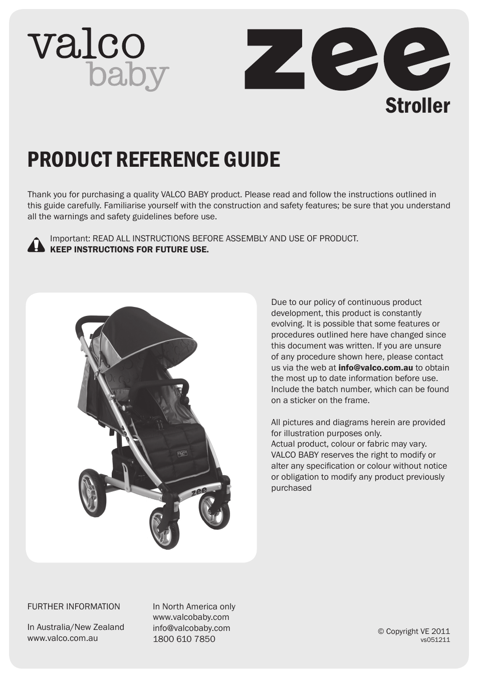 Valco Baby Zee User Manual | 8 pages