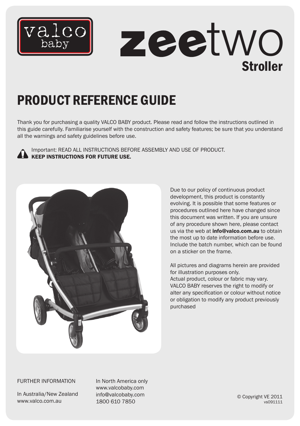 Valco Baby Zee Two User Manual | 8 pages