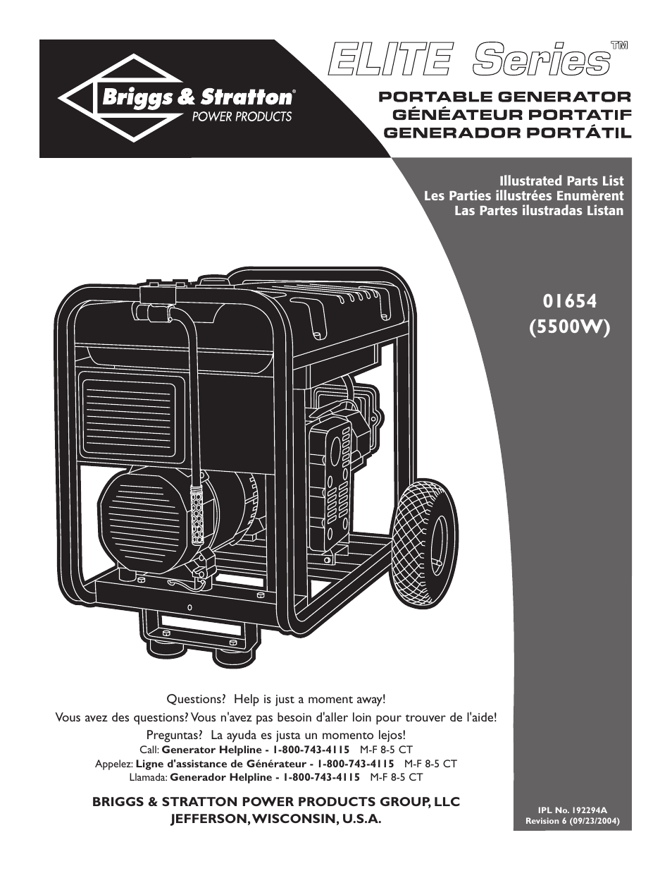 Briggs & Stratton 01654 (5500W) User Manual | 6 pages