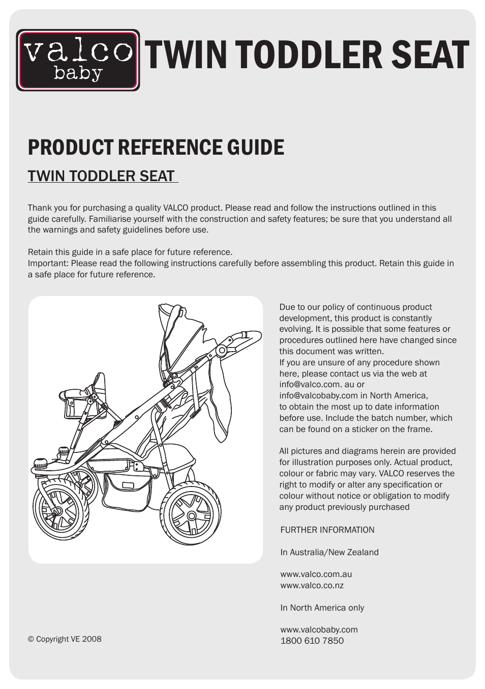 Valco Baby Twin Tri-mode Toddler Seat User Manual | 8 pages