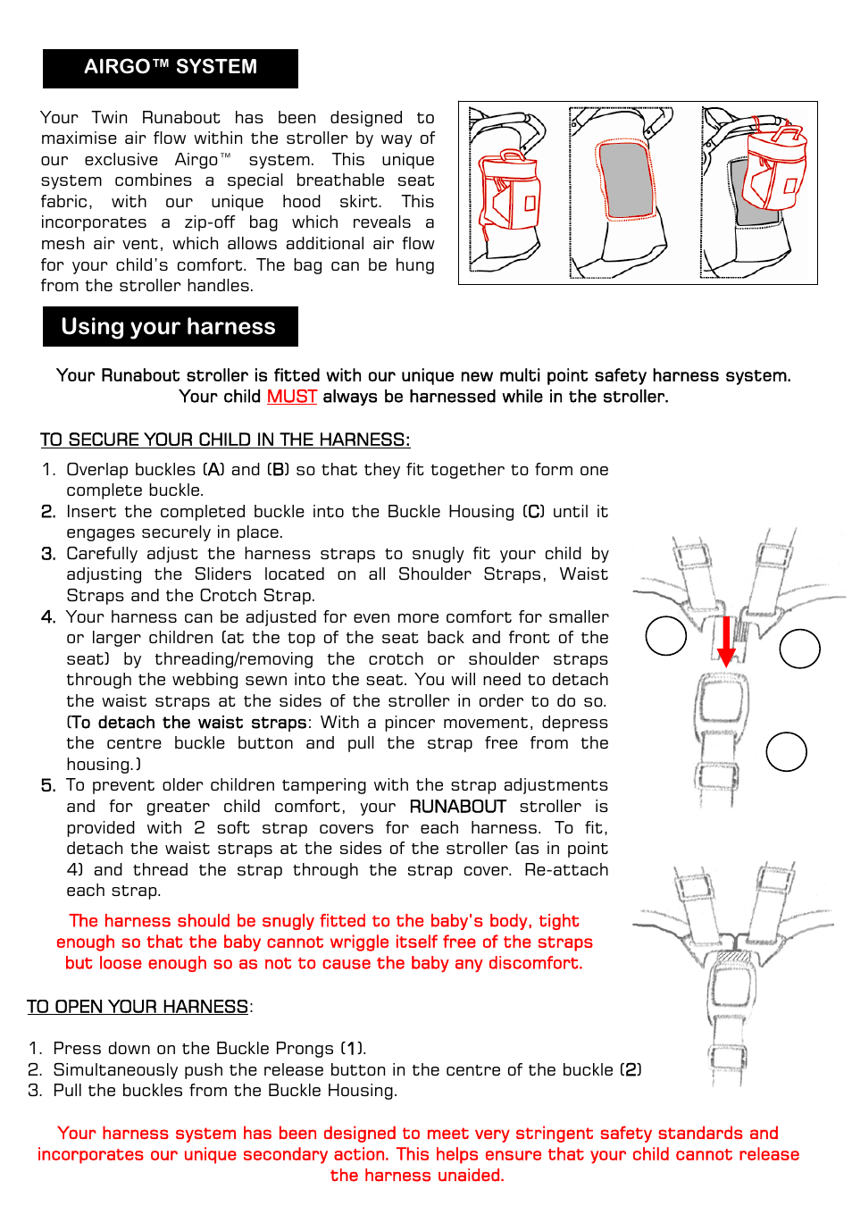 Using your harness, Ab c | Valco Baby Twin Tri Mode User Manual | Page 13 / 16