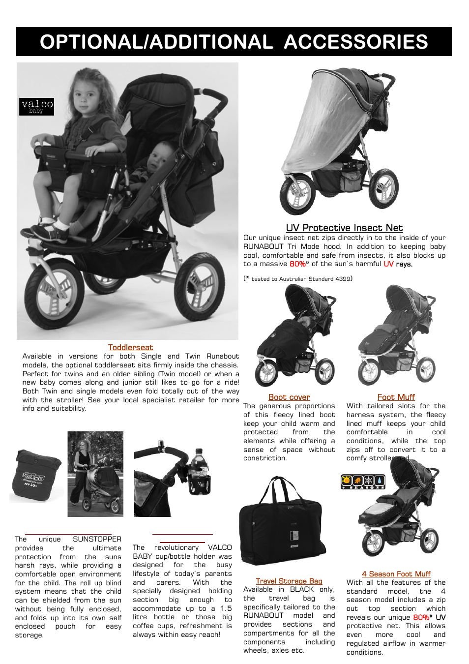 Optional/additional accessories, Uv protective insect net | Valco Baby Twin Tri Mode User Manual | Page 14 / 16