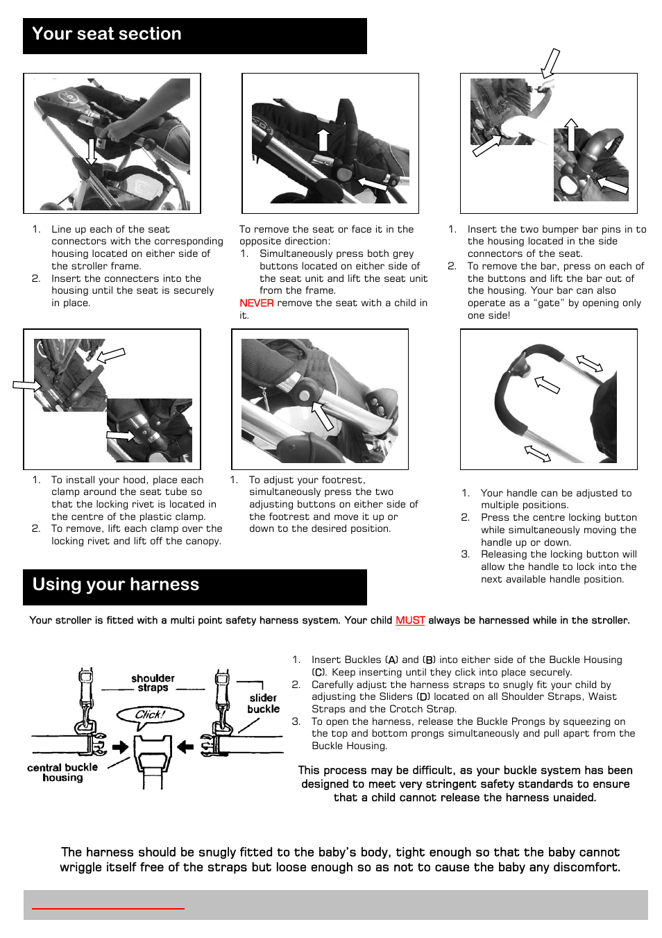 Using your harness | Valco Baby RAD User Manual | Page 3 / 4