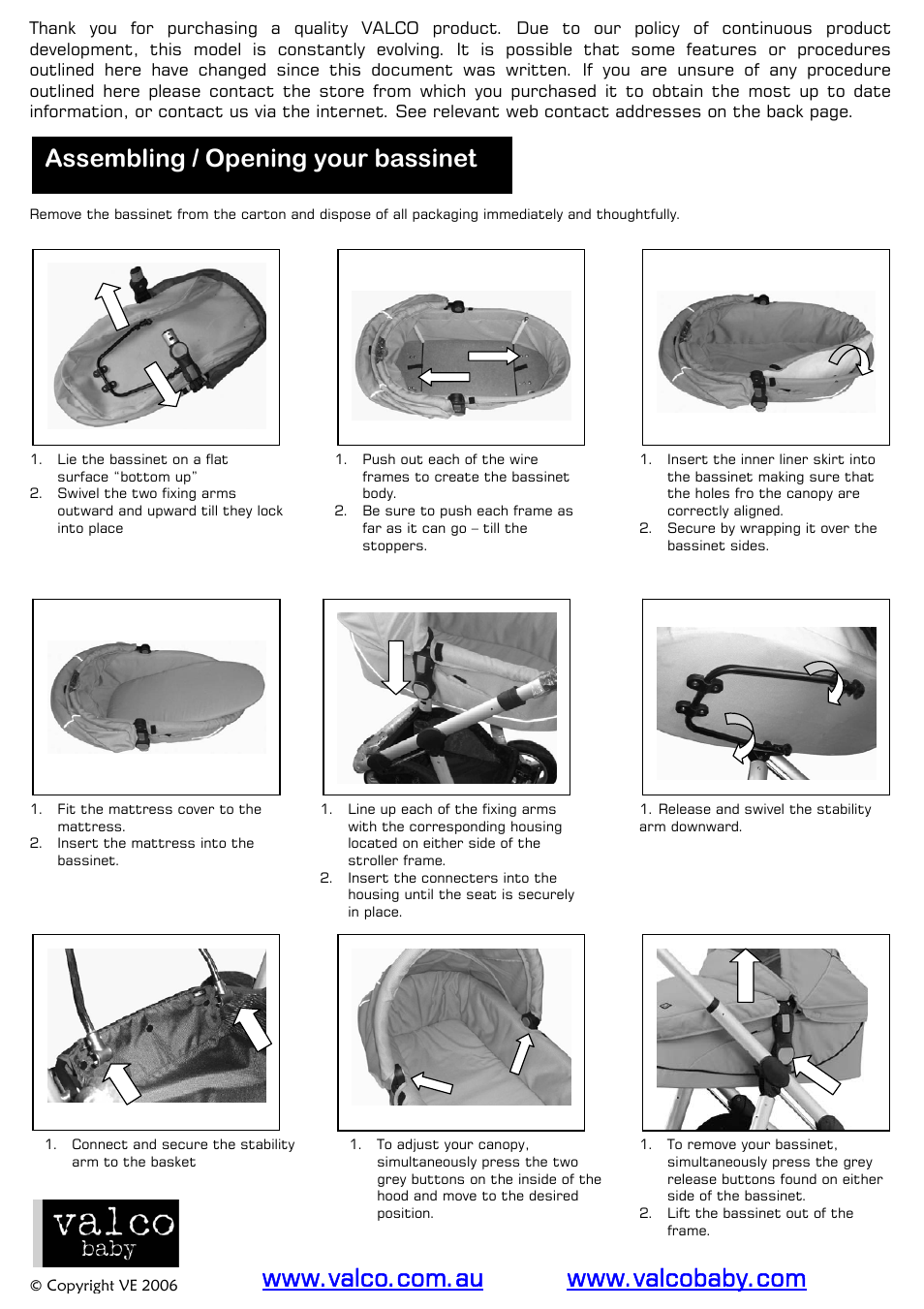 Assembling / opening your bassinet | Valco Baby RAD-Bassinet User Manual | Page 2 / 2
