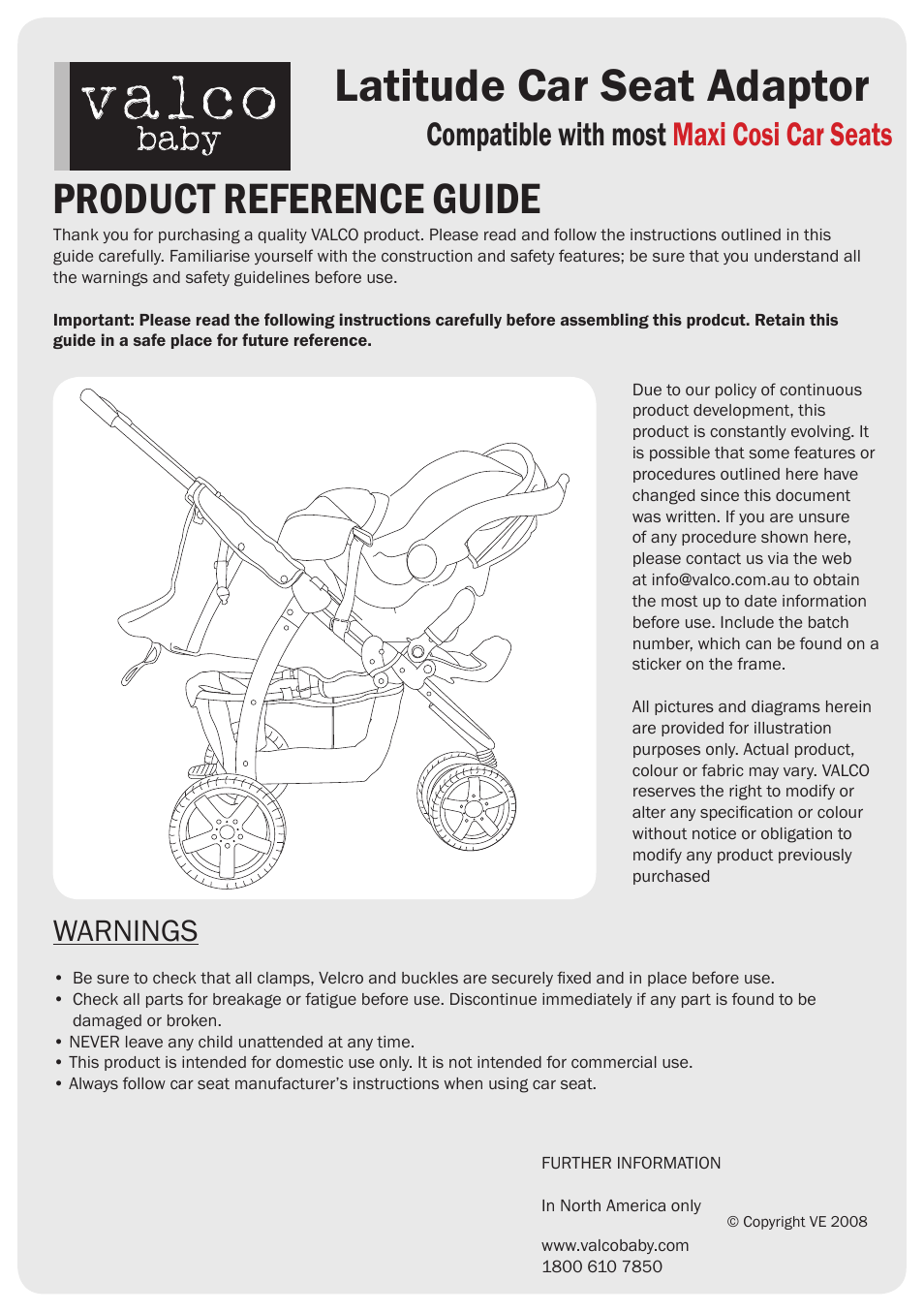 Valco Baby Latitude Maxi Cosi Car Seat Adaptor User Manual | 4 pages