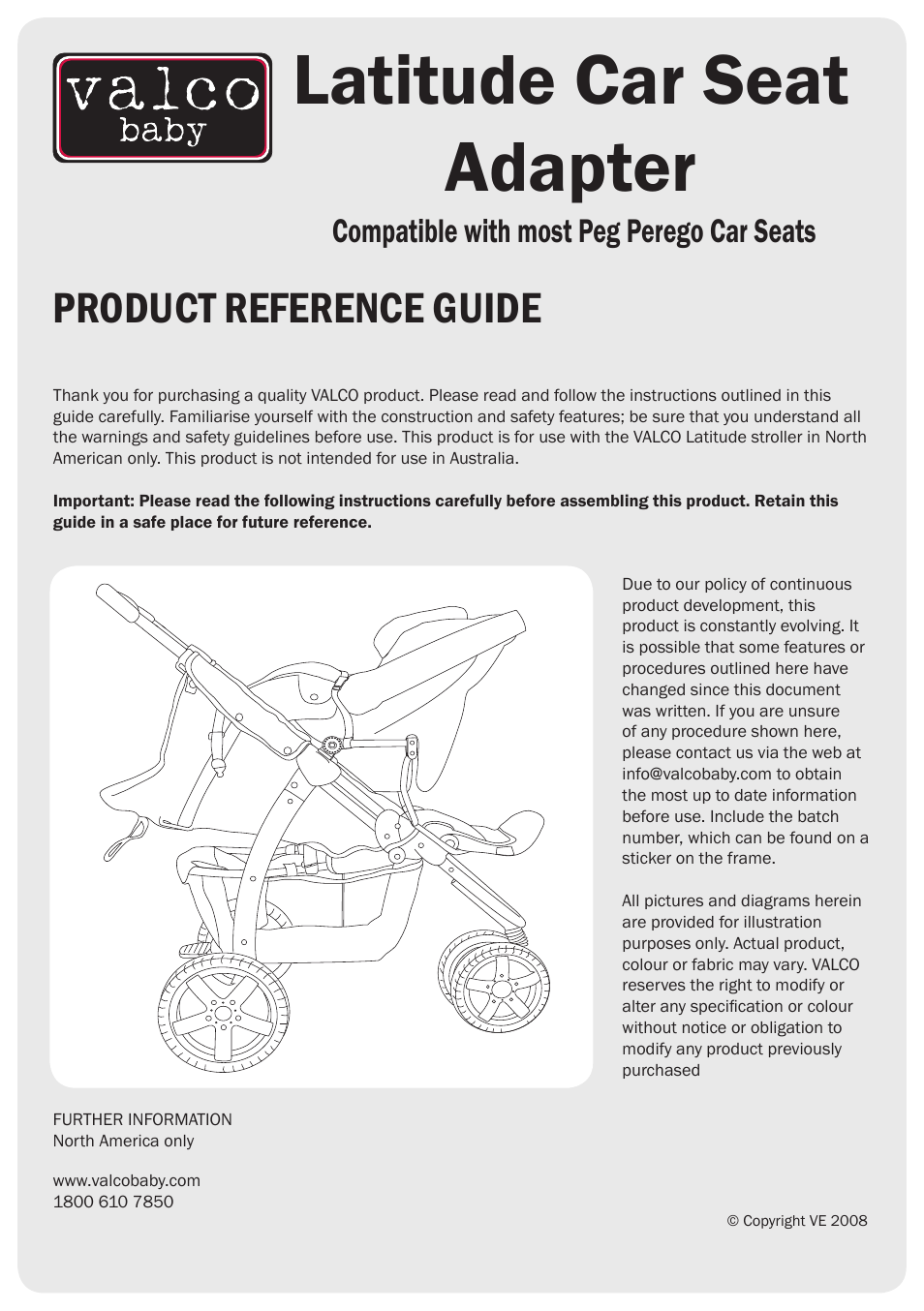 Valco Baby Latitude Peg Perego Adaptor User Manual | 4 pages