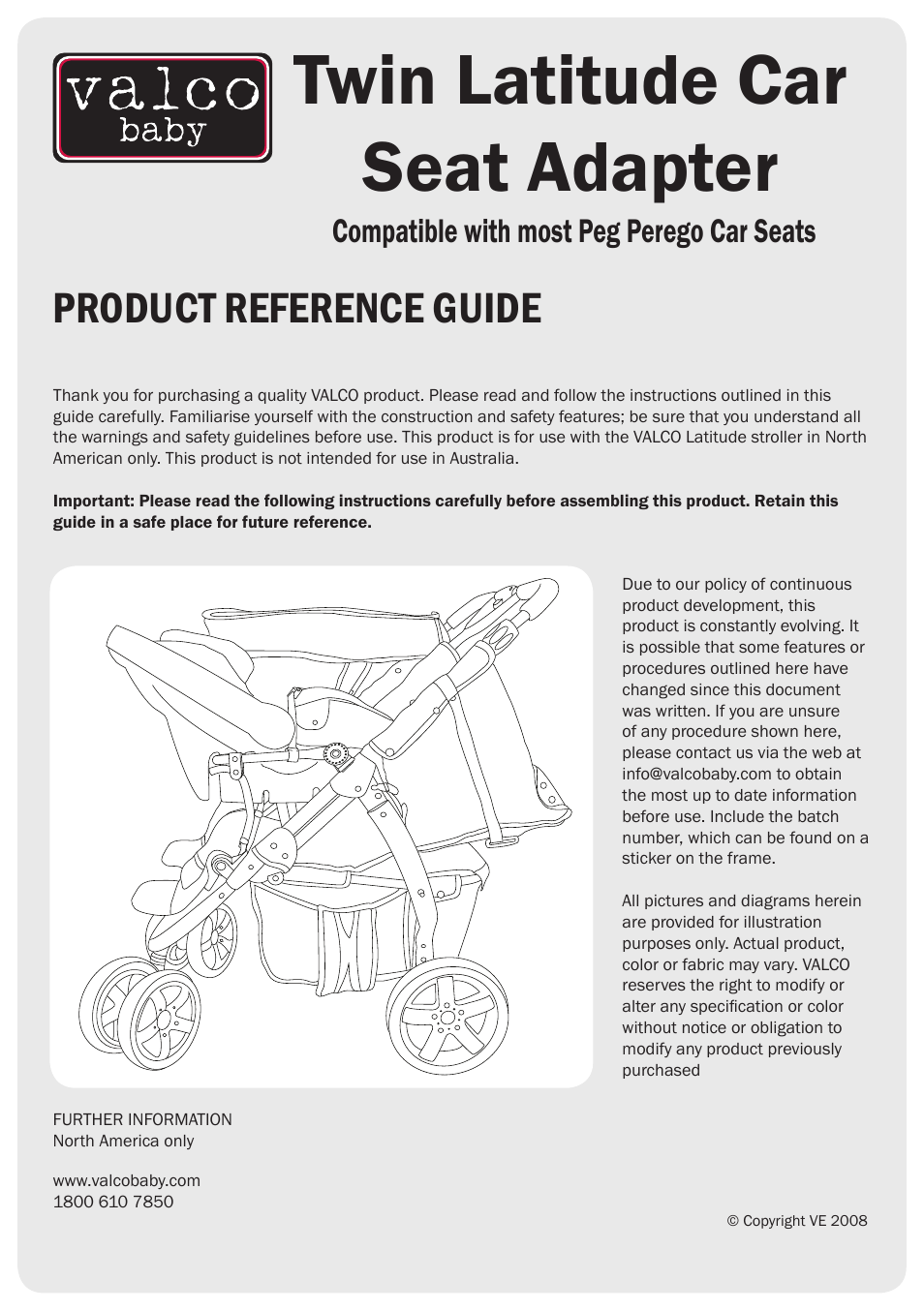 Valco Baby Twin Latitude Peg Perego Adaptor User Manual | 4 pages