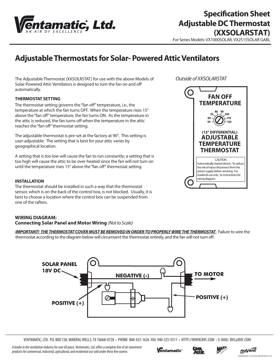 Ventamatic VX2515SOLAR GABL User Manual | 1 page