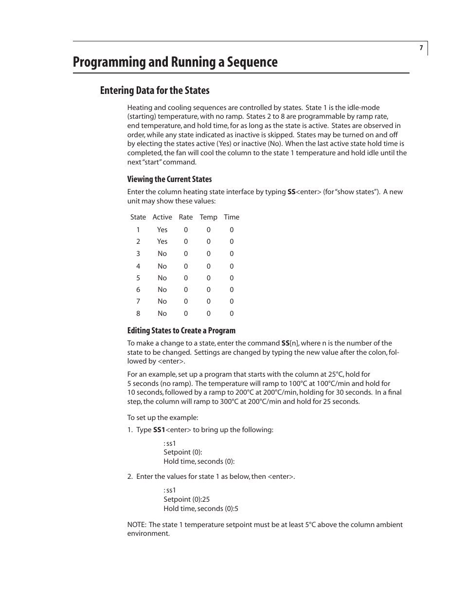 Programming and running a sequence, Entering data for the states | VICI FTP User Manual | Page 11 / 18