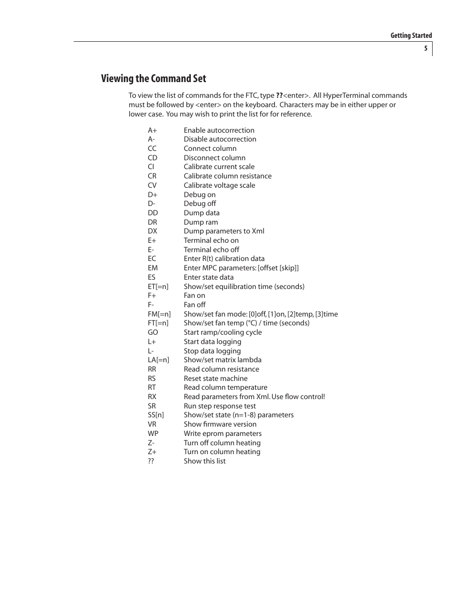 Viewing the command set | VICI FTP User Manual | Page 9 / 18