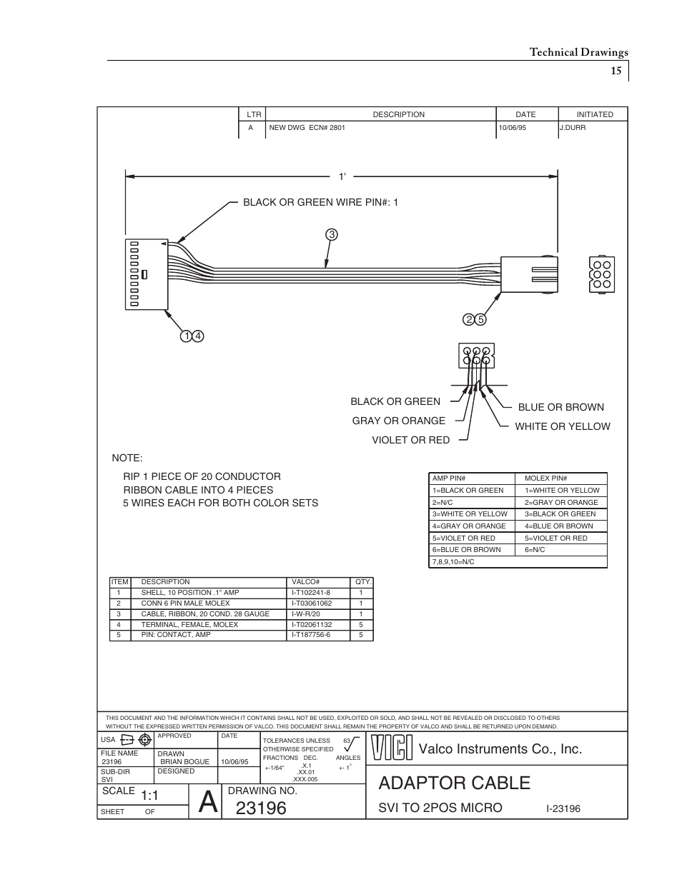 Adaptor cable, Valco instruments co., inc, Svi to 2pos micro | Technical drawings | VICI SVI User Manual | Page 19 / 21