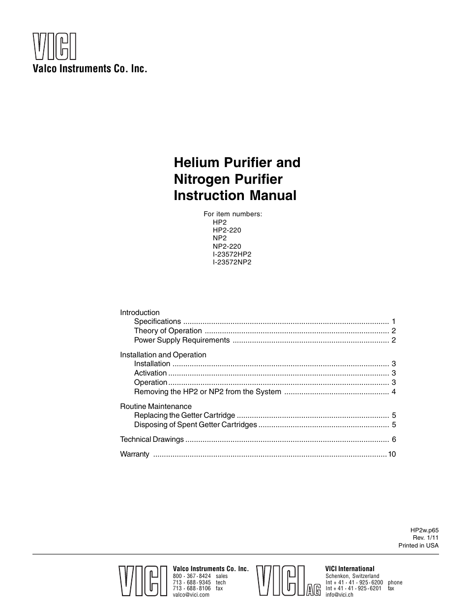 VICI NP2 User Manual | 11 pages