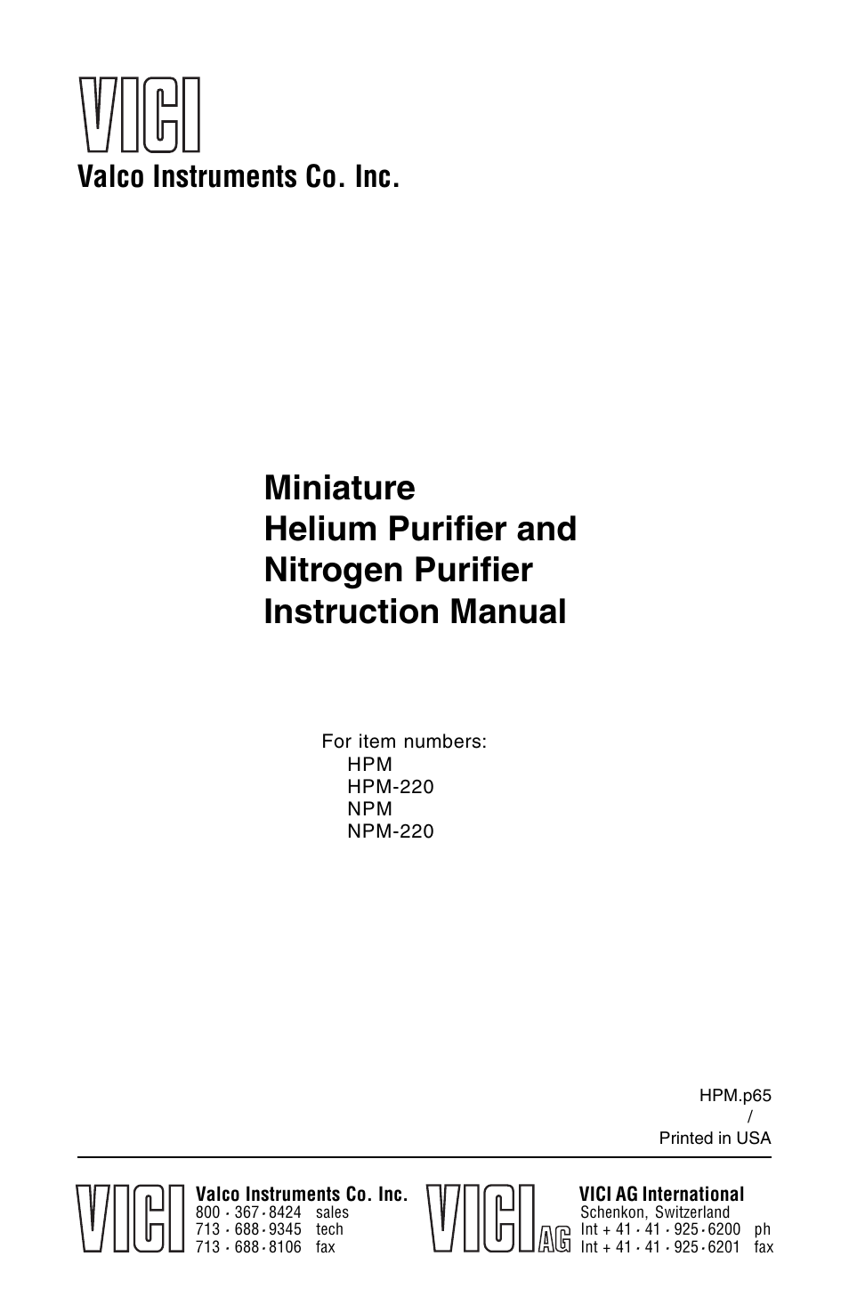 VICI NPM User Manual | 8 pages