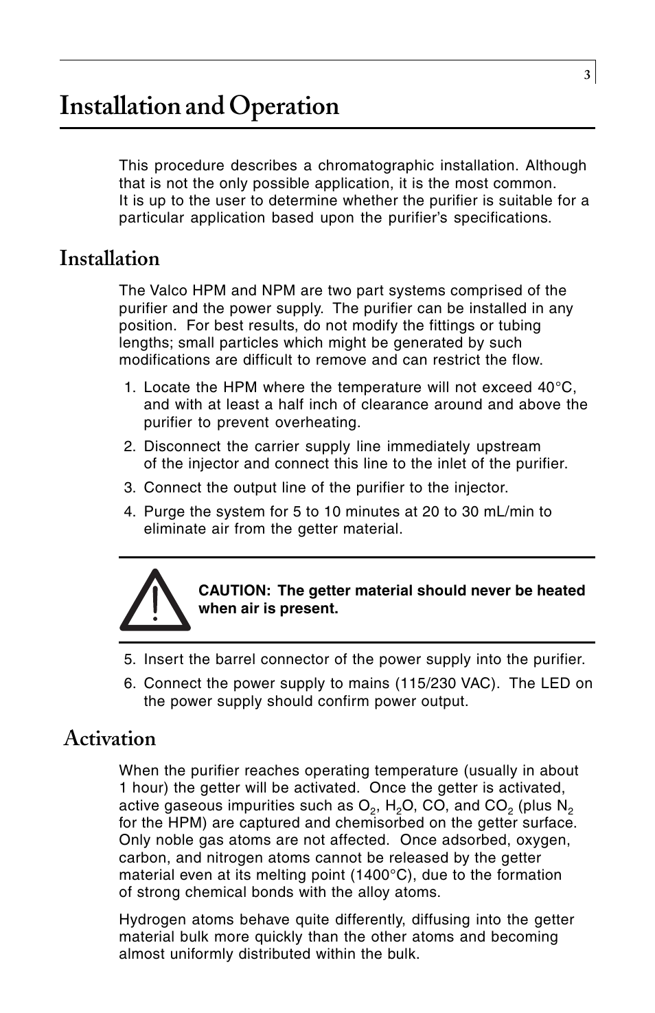 Installation and operation, Installation, Activation | VICI NPM User Manual | Page 5 / 8