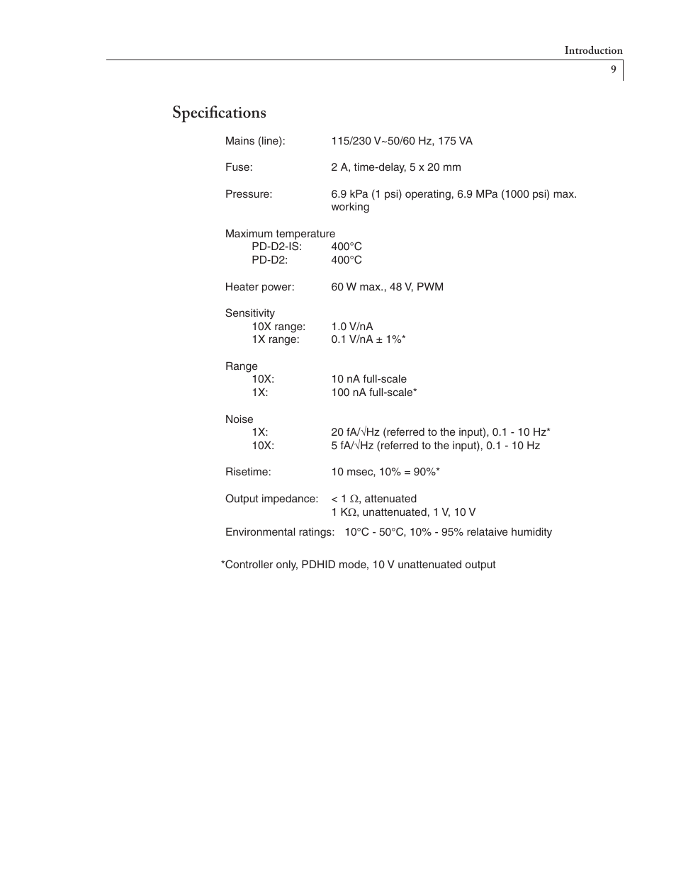 Specifications | VICI D-2-I User Manual | Page 13 / 37
