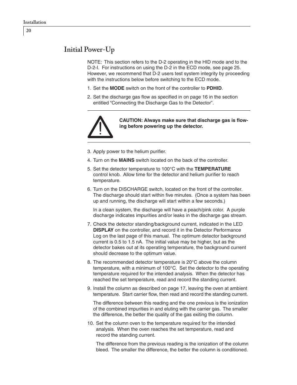 Initial power-up | VICI D-2-I User Manual | Page 24 / 37
