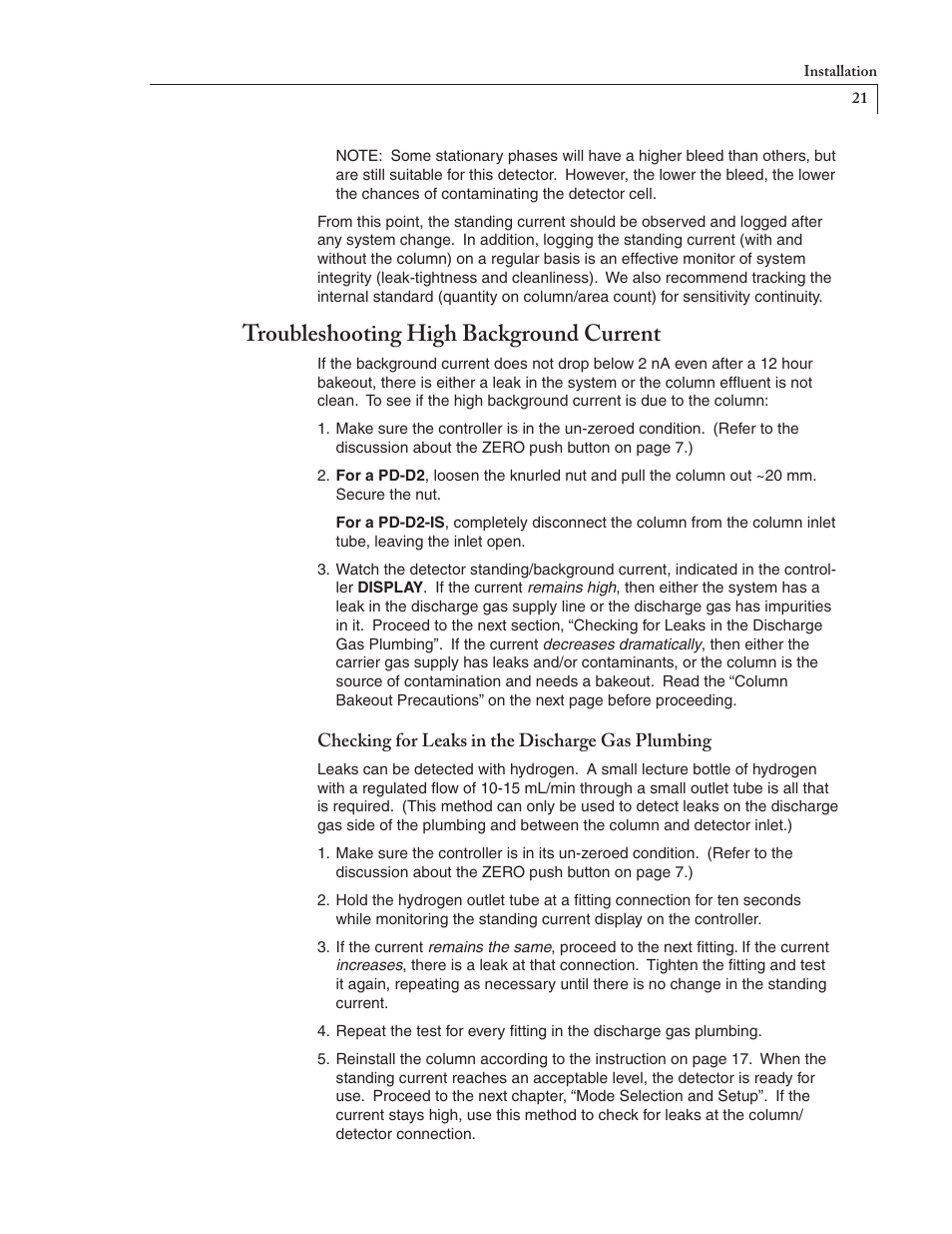 Troubleshooting high background current | VICI D-2-I User Manual | Page 25 / 37