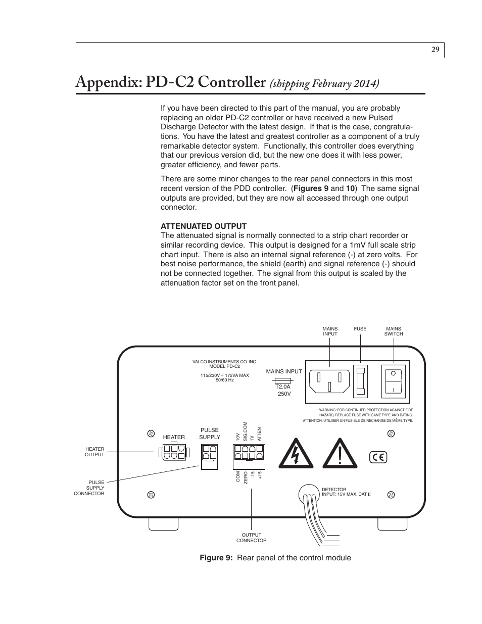 Appendix: pd-c2 controller, Shipping february 2014), Figure 9: rear panel of the control module | VICI D-2-I User Manual | Page 33 / 37
