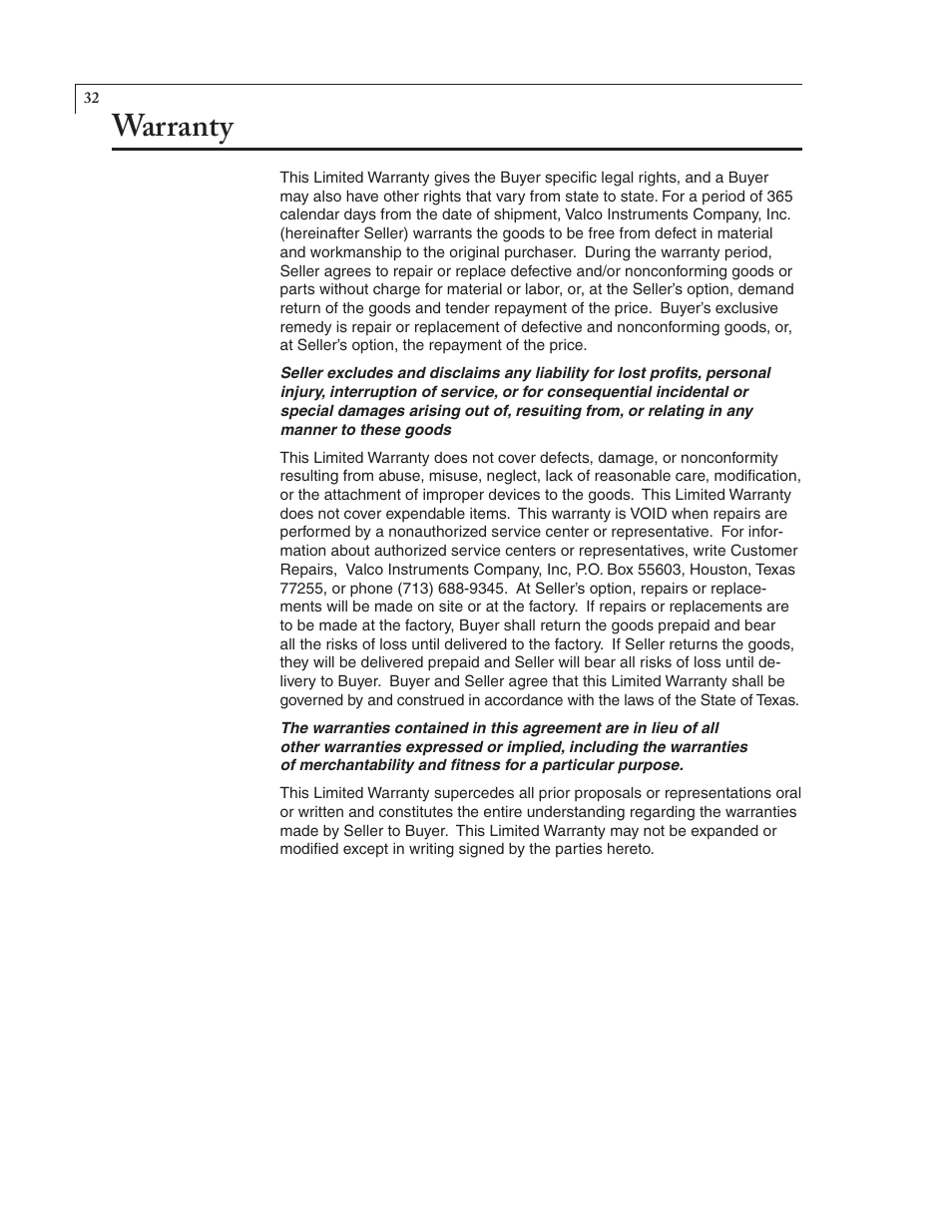Warranty | VICI D-2-I User Manual | Page 36 / 37