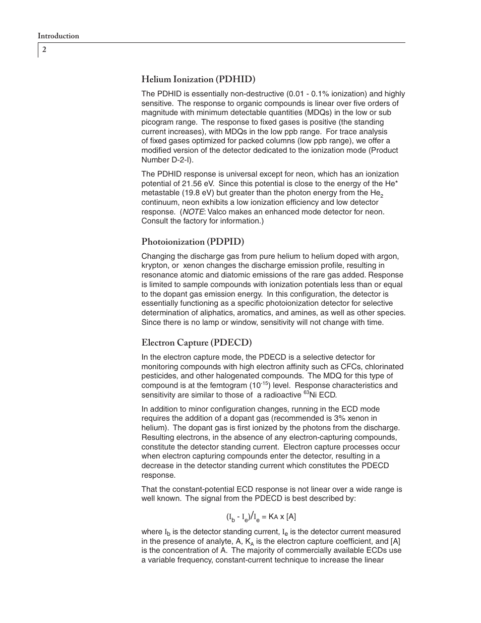 Helium ionization (pdhid), Photoionization (pdpid), Electron capture (pdecd) | VICI D-2-I User Manual | Page 6 / 37