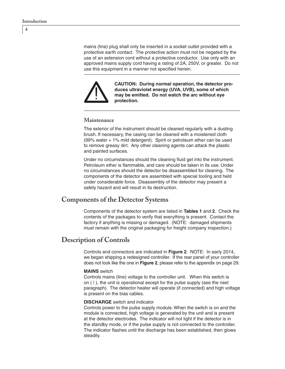 Components of the detector systems, Description of controls | VICI D-2-I User Manual | Page 8 / 37