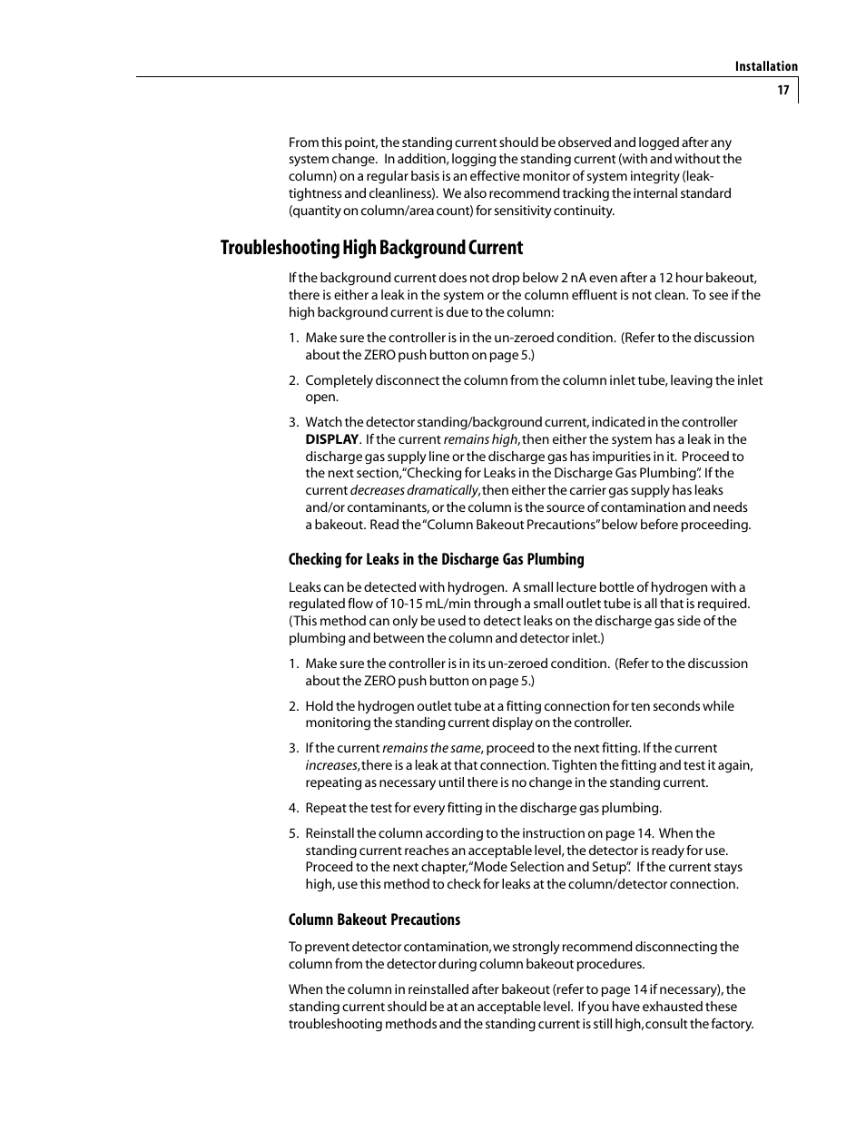 Troubleshooting high background current | VICI D-2-IM User Manual | Page 21 / 23