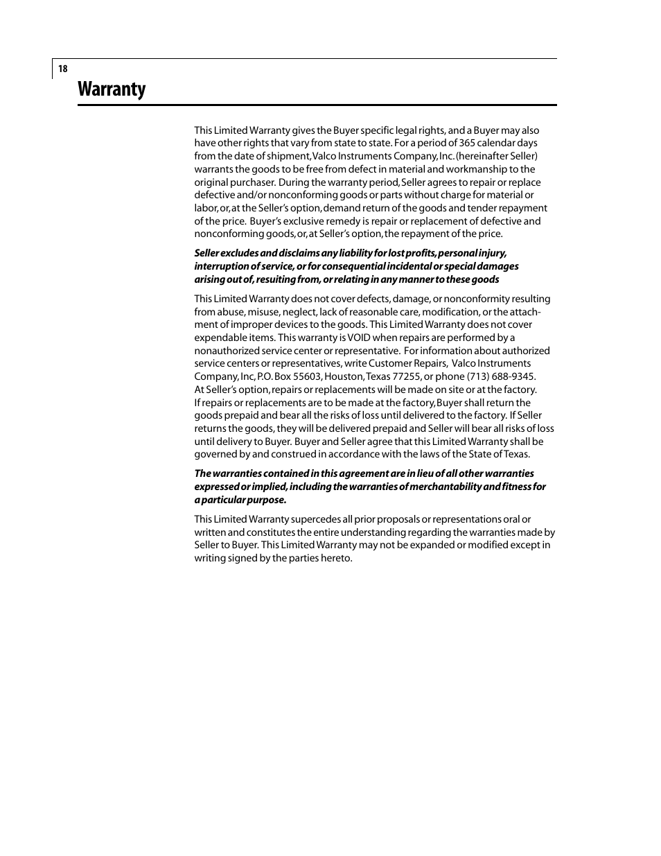 Warranty | VICI D-2-IM User Manual | Page 22 / 23