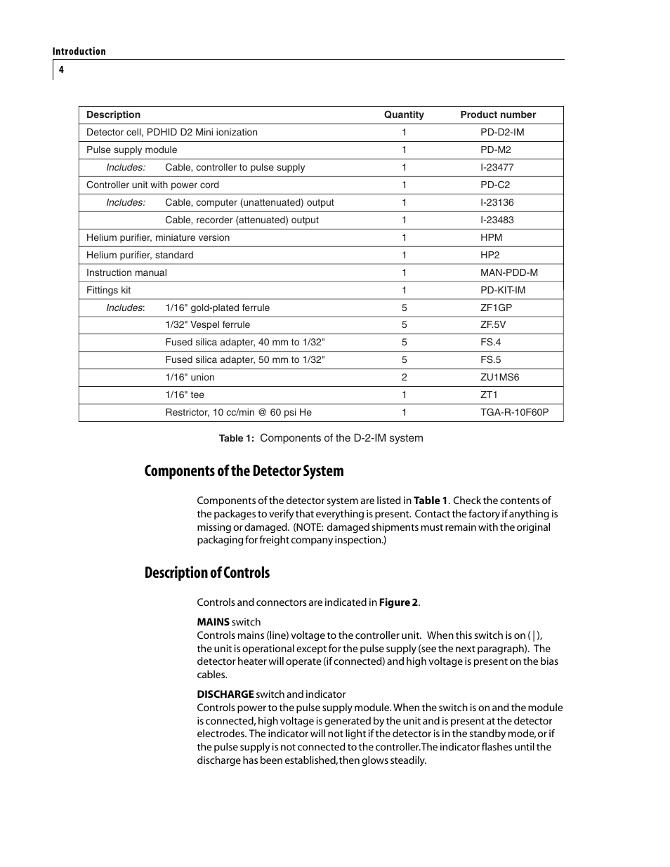 Components of the detector system, Description of controls | VICI D-2-IM User Manual | Page 8 / 23