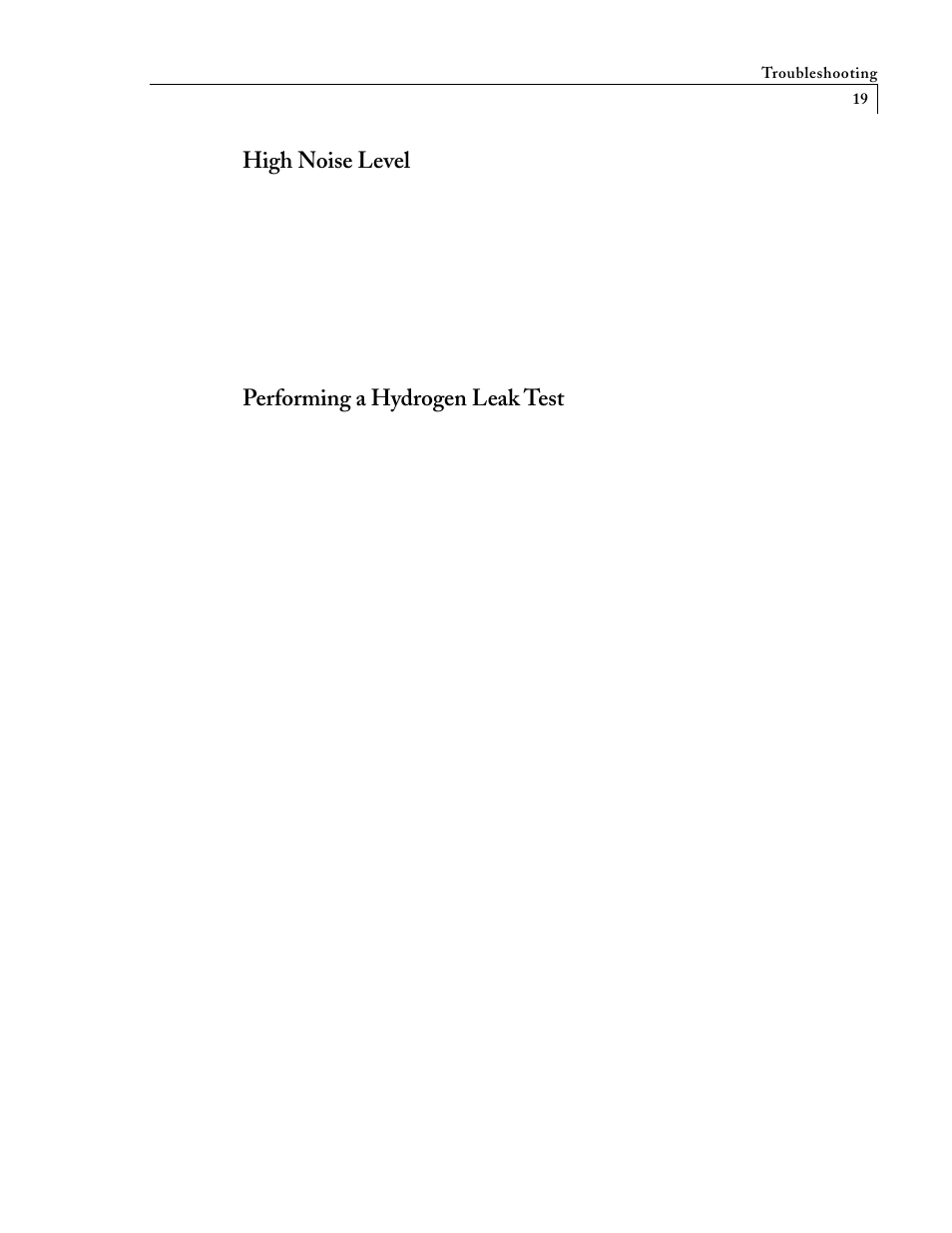 High noise level, Performing a hydrogen leak test | VICI D-3-I-7890 User Manual | Page 23 / 25