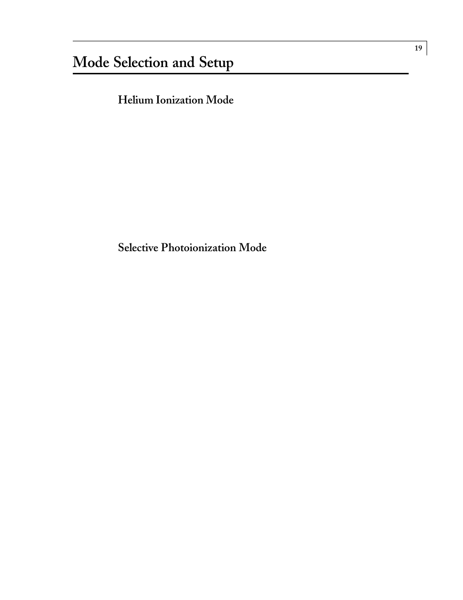 Mode selection and setup, Helium ionization mode, Selective photoionization mode | VICI D-4-I Instruction Manual User Manual | Page 21 / 23