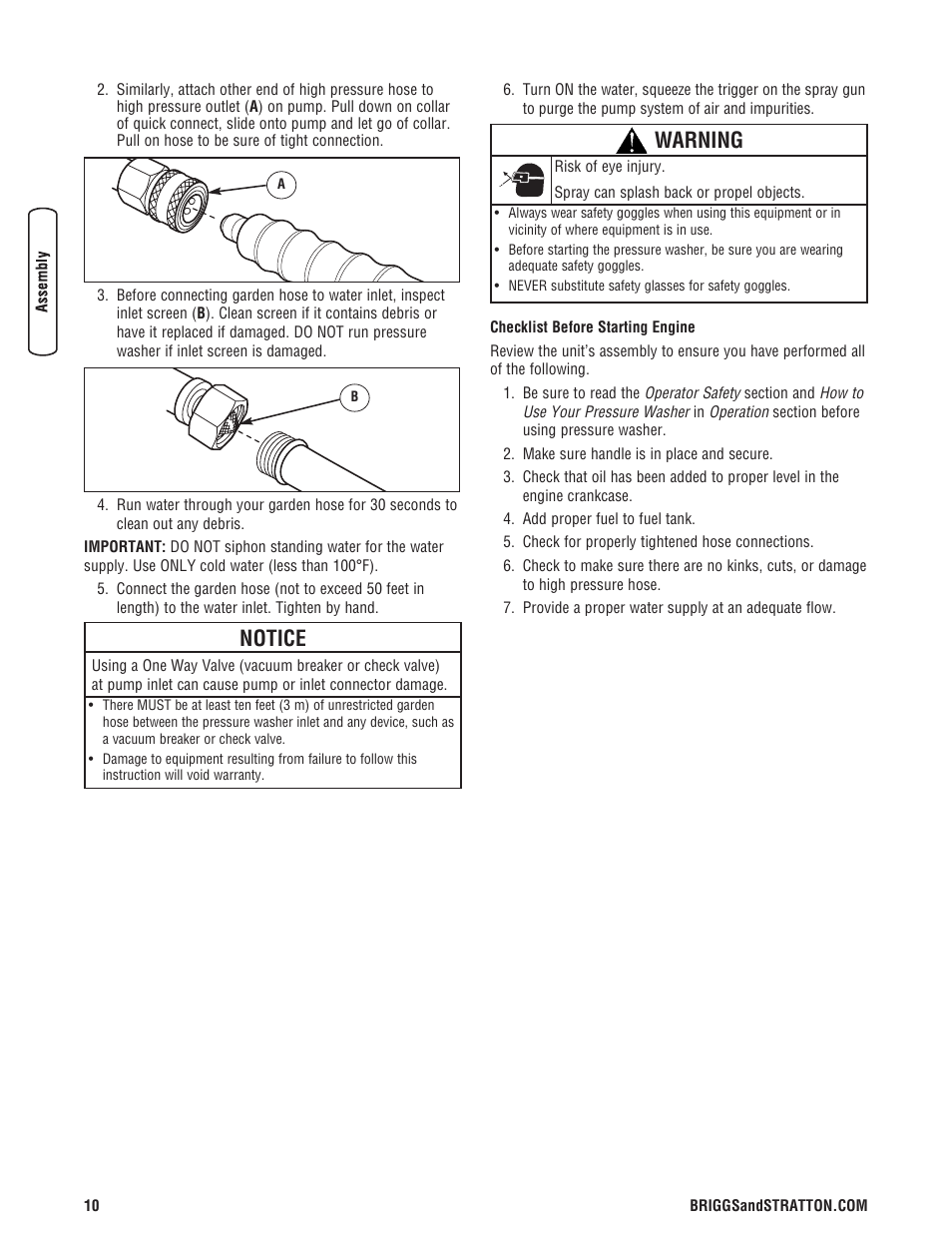 Warning, Notice | Briggs & Stratton 020330-0 User Manual | Page 10 / 60