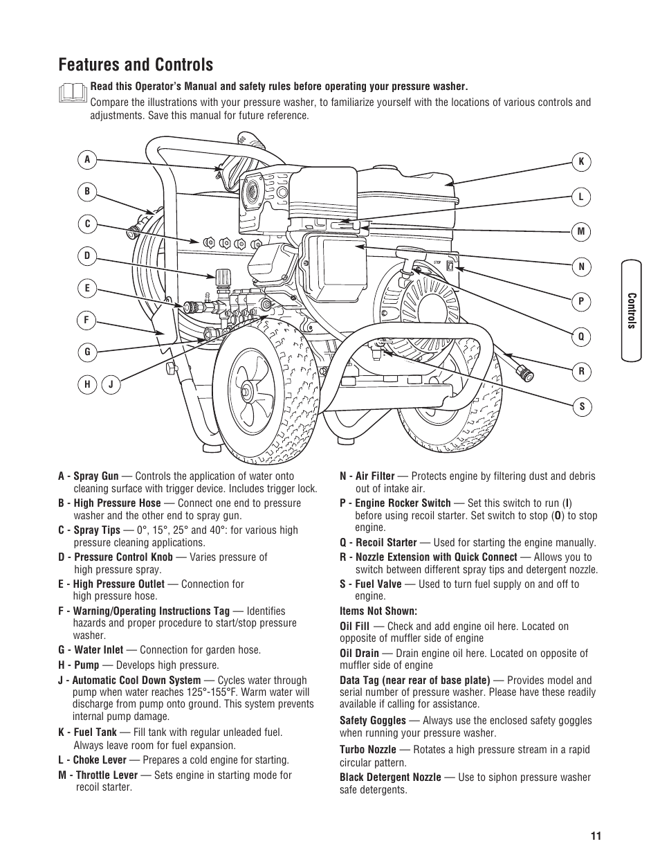 Features and controls | Briggs & Stratton 020330-0 User Manual | Page 11 / 60